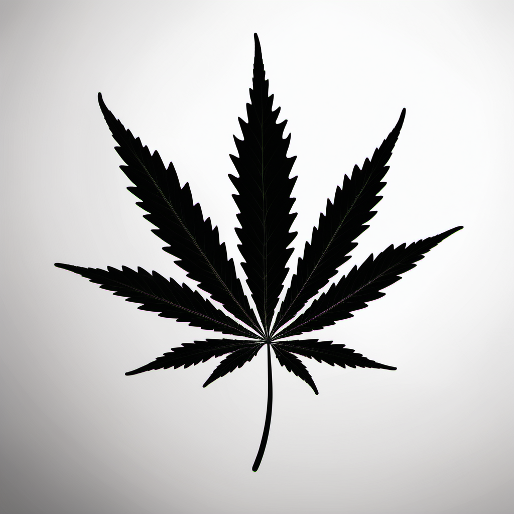 a sillouette of a cannabis leaf. Smooth edges. Black on white background. 