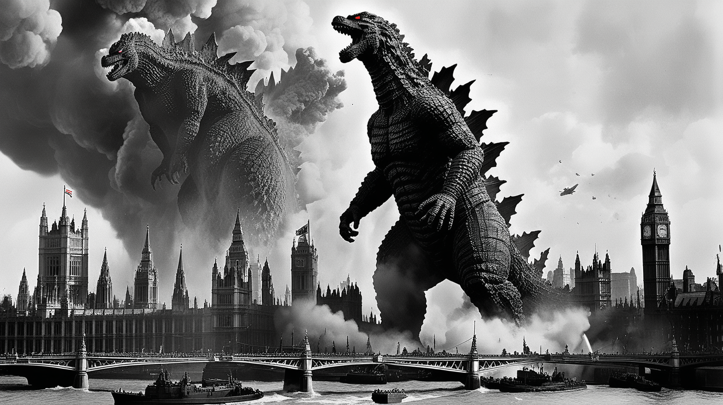 Godzilla destroying WW2 London