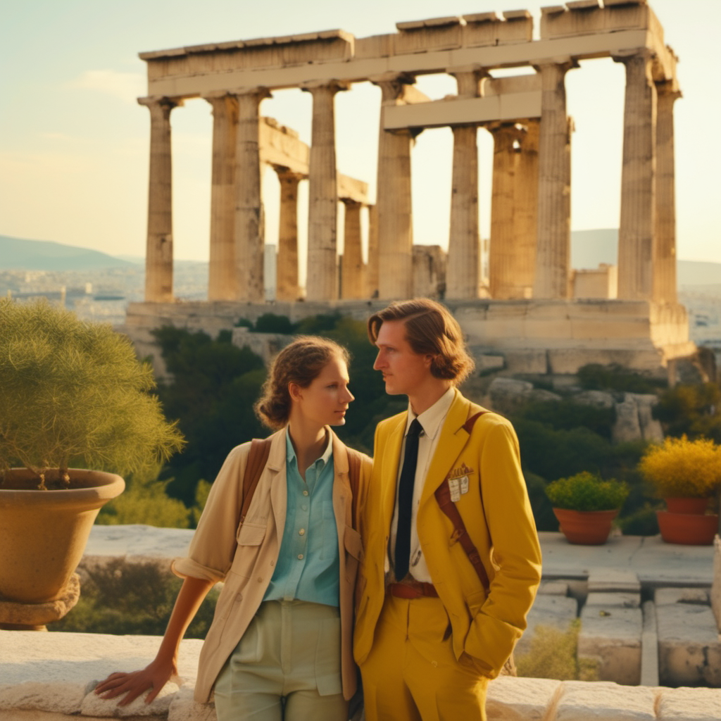Junges deutschindisches Paar in Athen Akropolis und Olivenbume