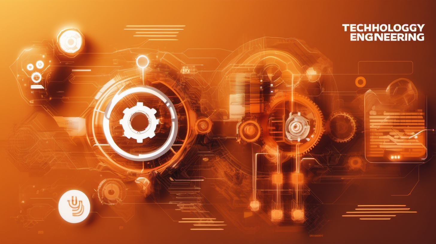imagen de teconlogia e ingenieria futurista con tonos anaranjados con el texto 'Tecnología e Ingeniería 2'