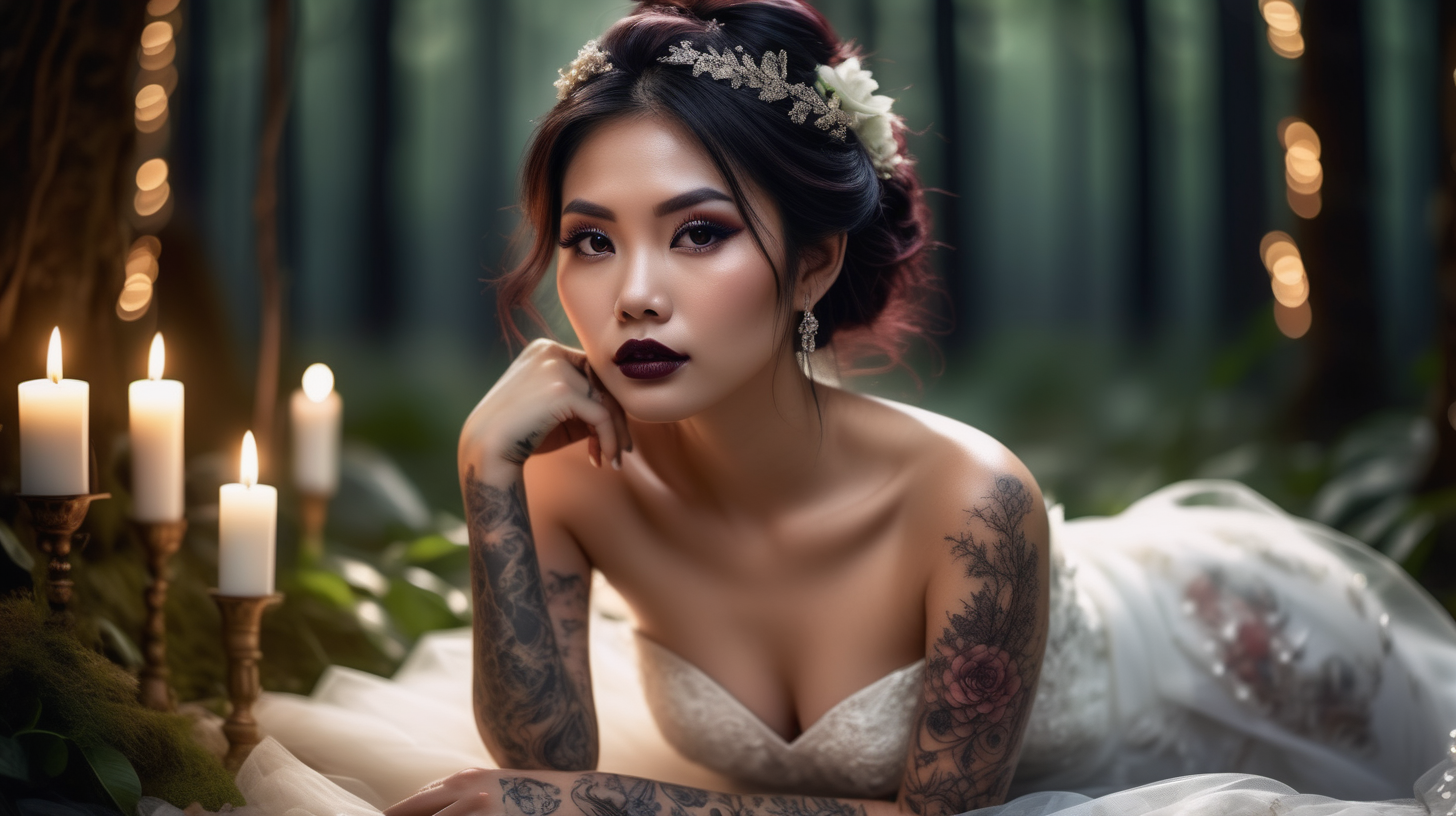 Beautiful Vietnamese woman body tattoos dark eye shadow