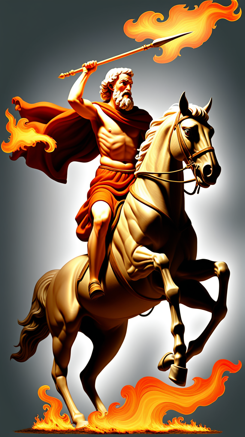 Epictetus: with a spear in his aggressive hand, on his horse's back, let there be fire and people around him