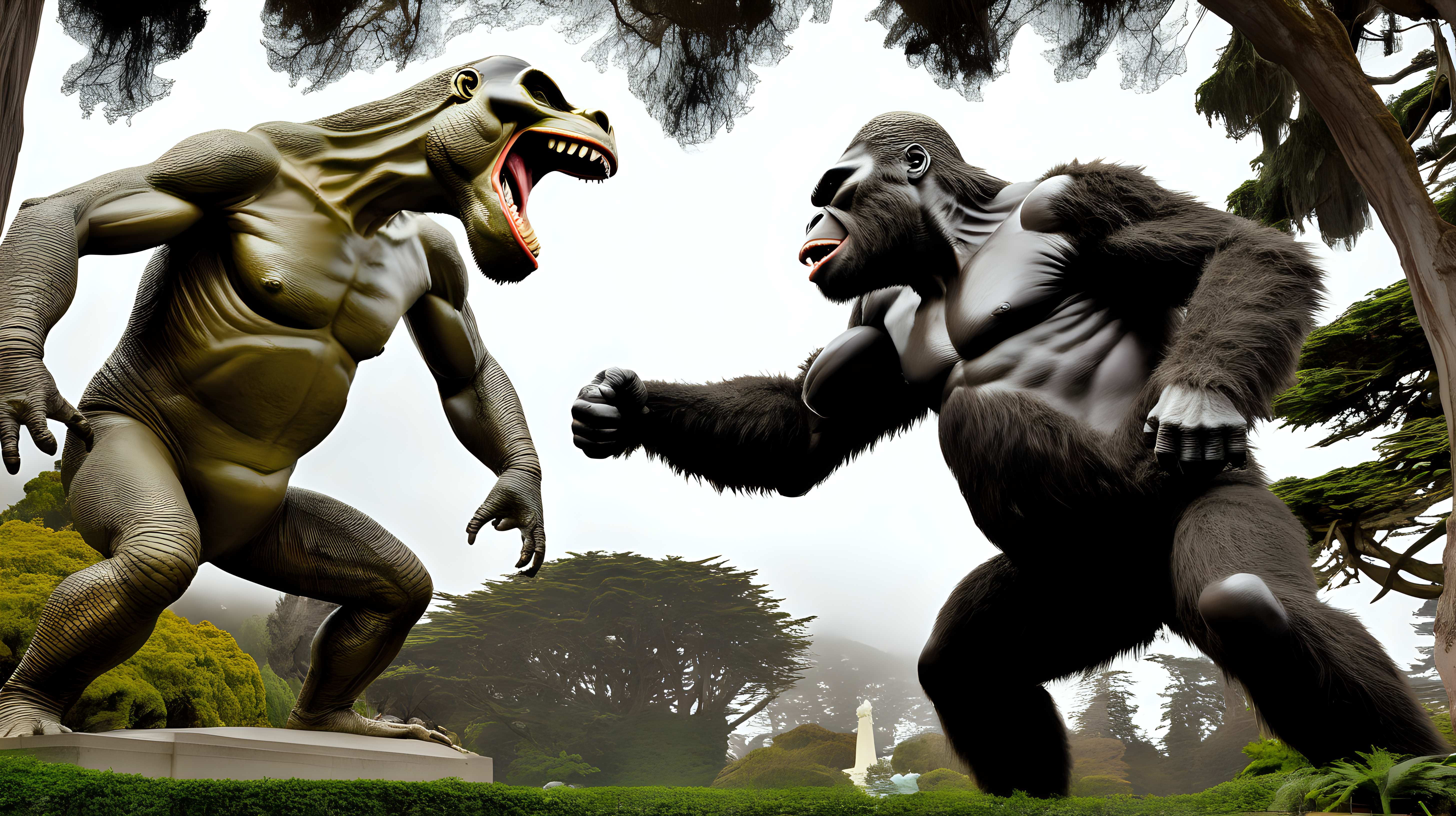 King Kong fighting a giant lizard in Golden