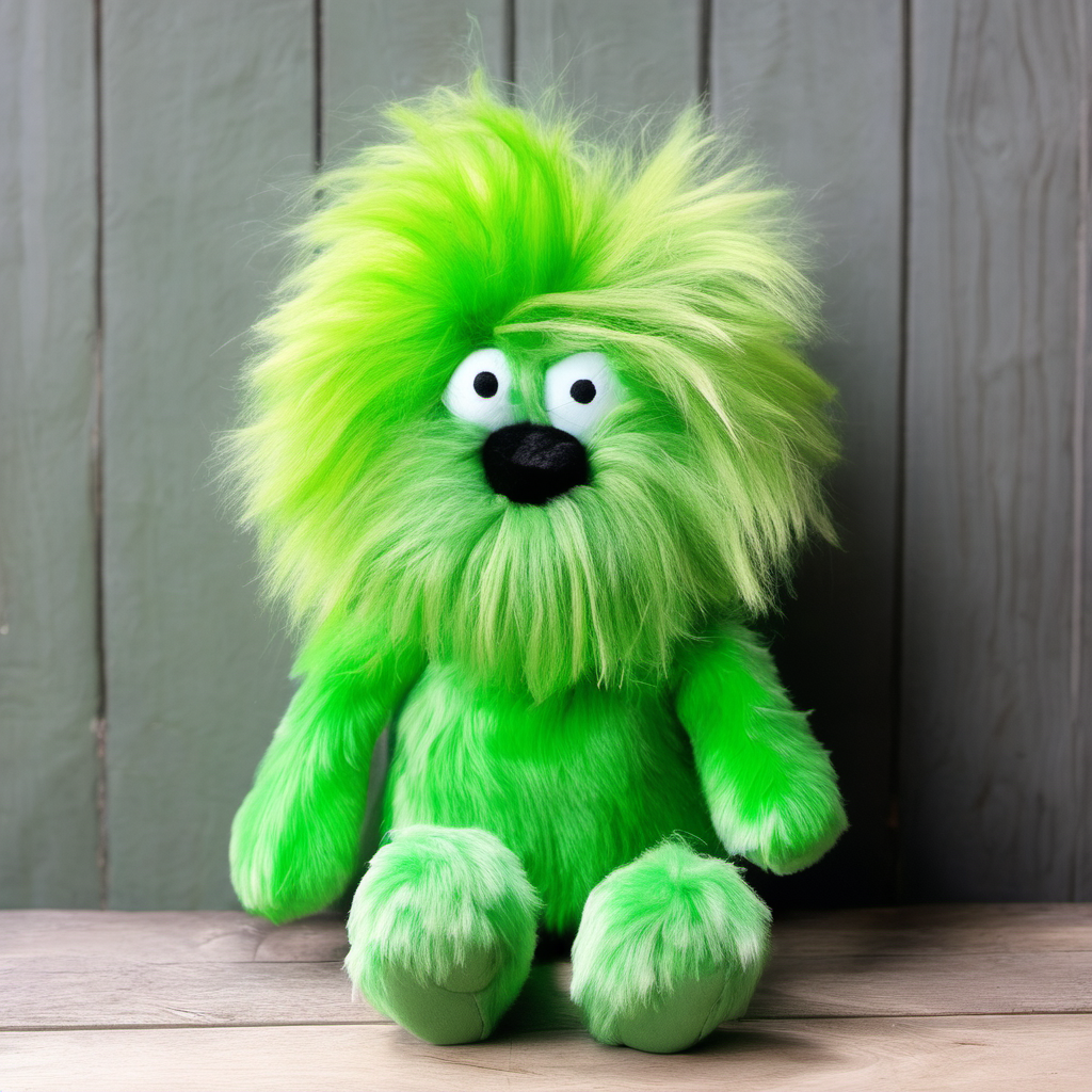 OSCAR THE GROUGH, GREEN . SOFT PLUSH TOY ,SHAGGY HAIR