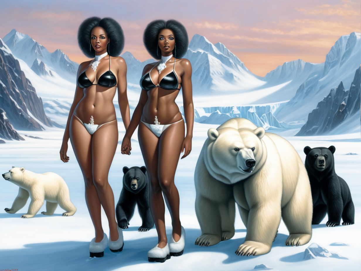 Putas mujeres negras con osos blancos.paisaje polar