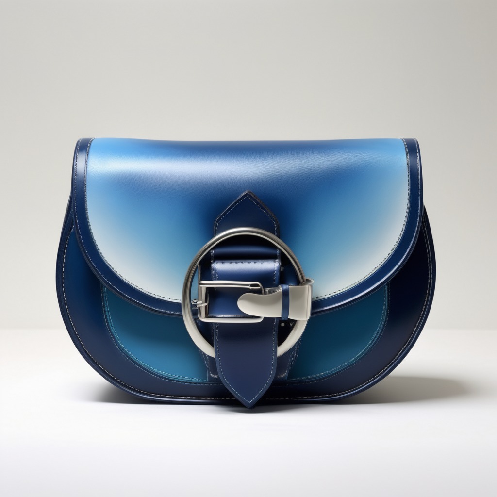 Art nuoveau inspired luxury small leather bag with flap and metal buckle- rounded shape - frontal view - blue shades