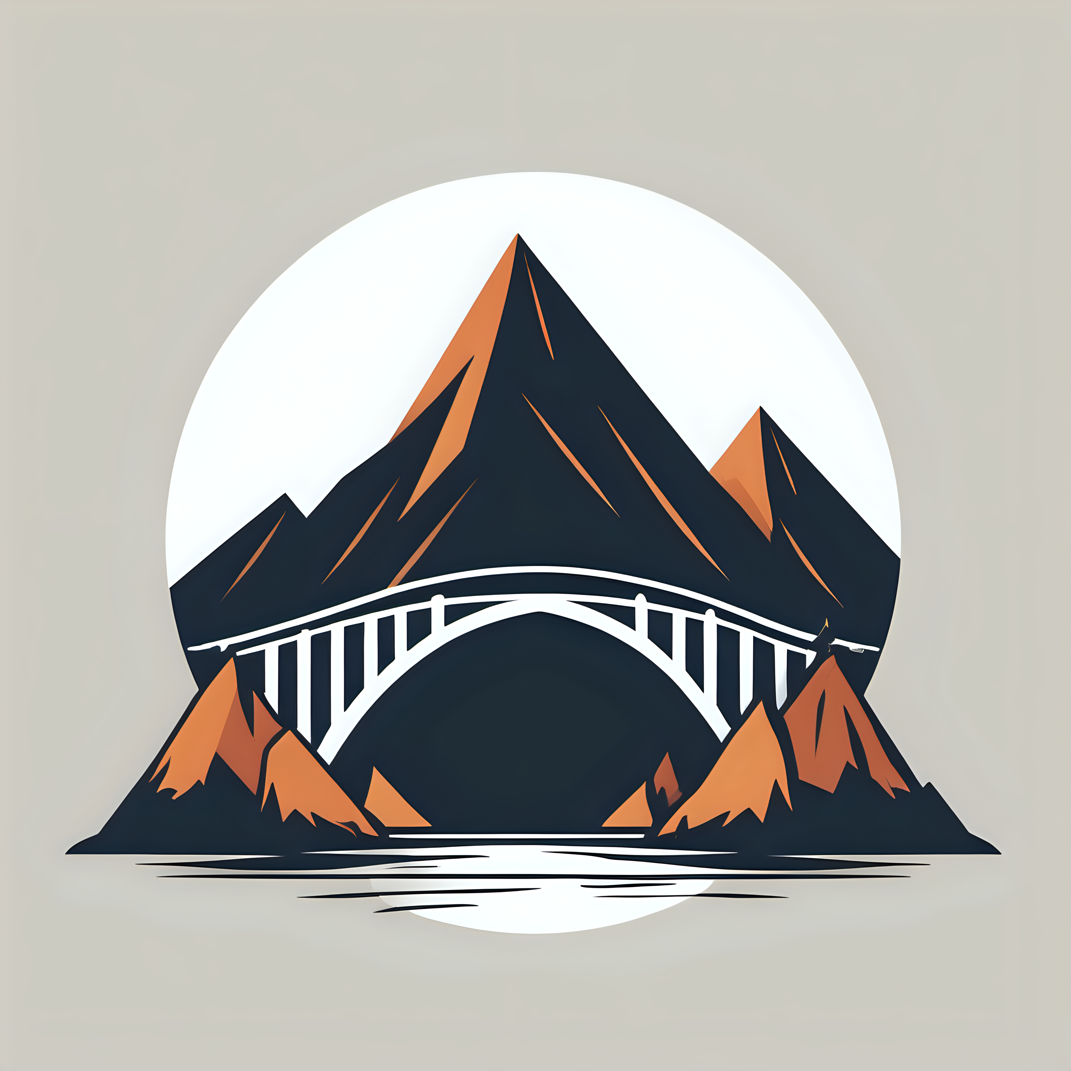 Create a simple logo, two mountains with a bridge in between, 2 layer