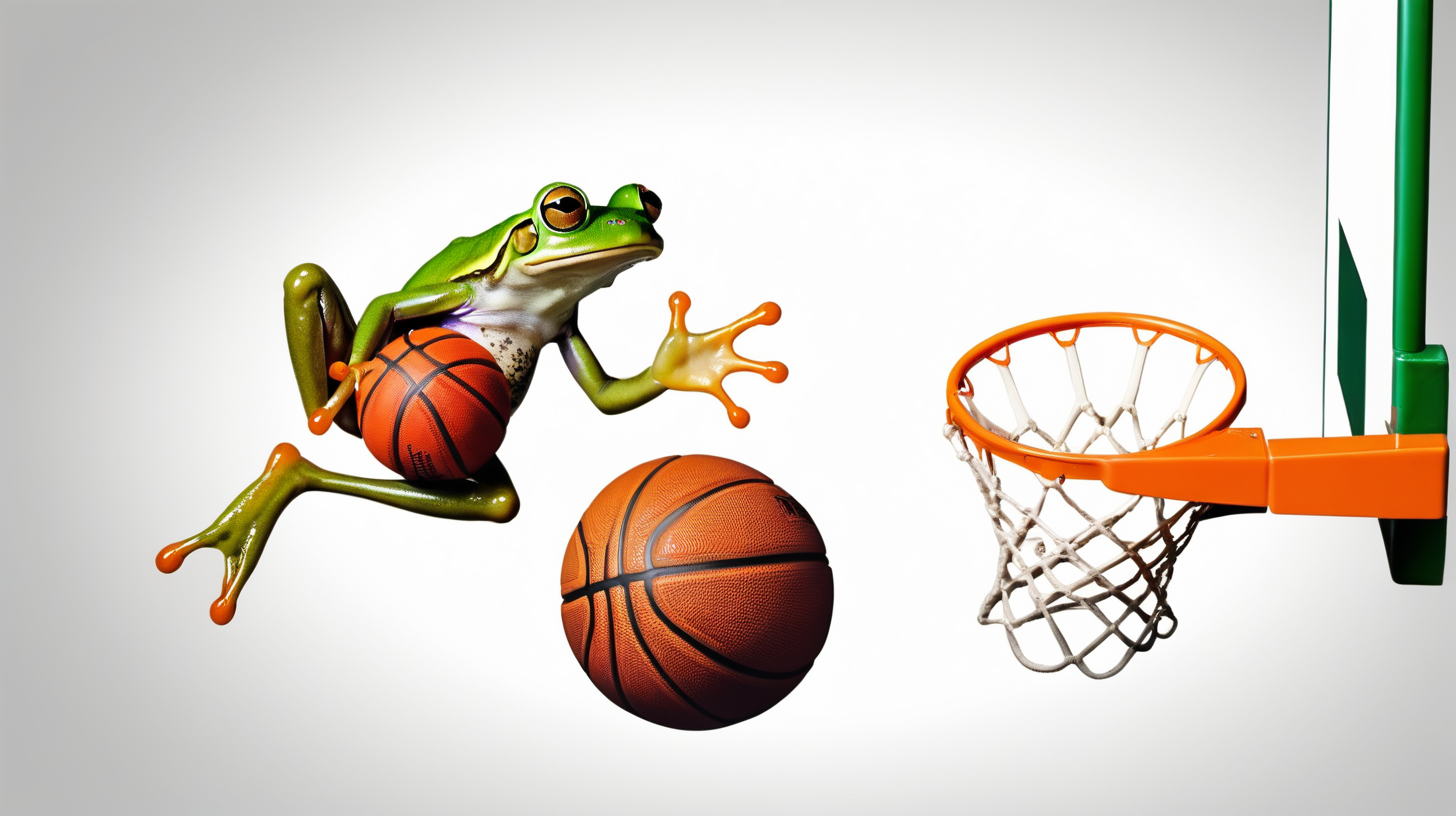 frog dunking a basketball