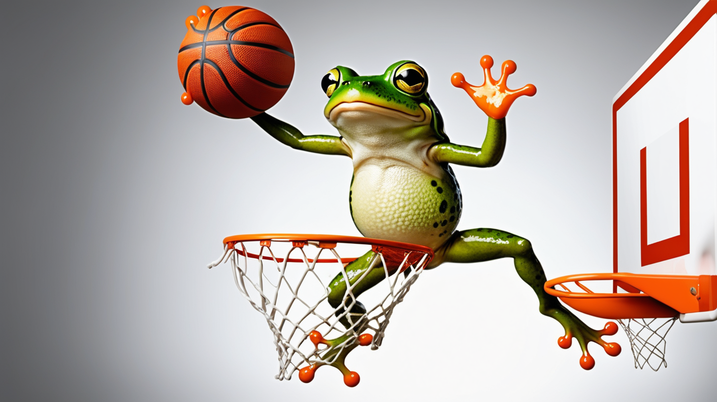 frog dunking a basketball