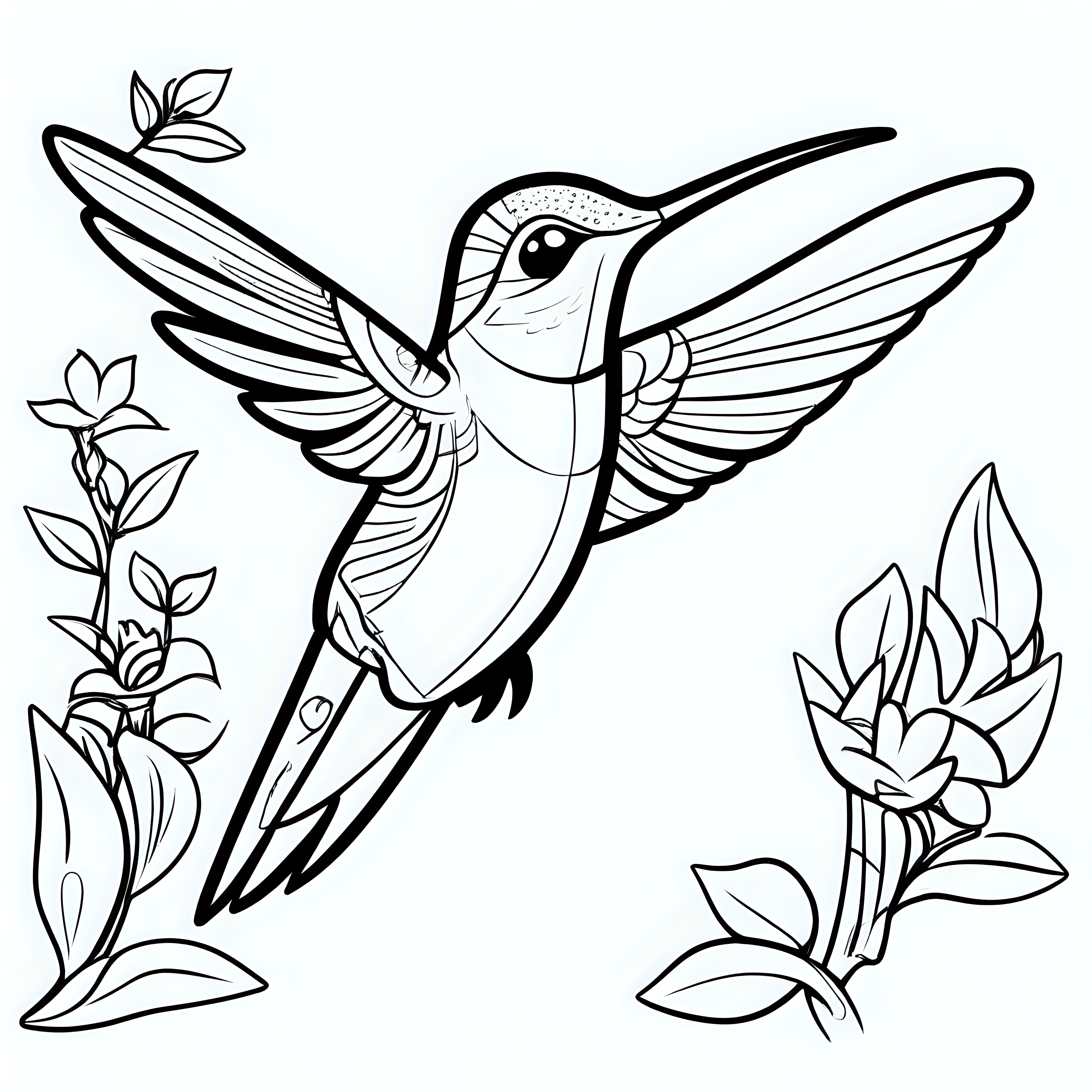 Create a cute Hummingbird bird, outline in black, coloring book for kids