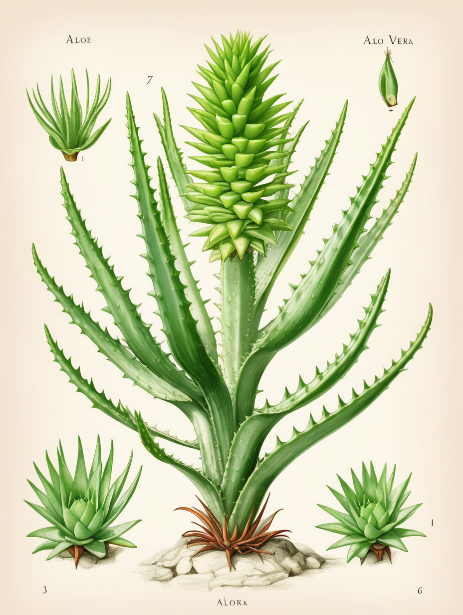 Botanical Illustration of plant Aloe Vera
