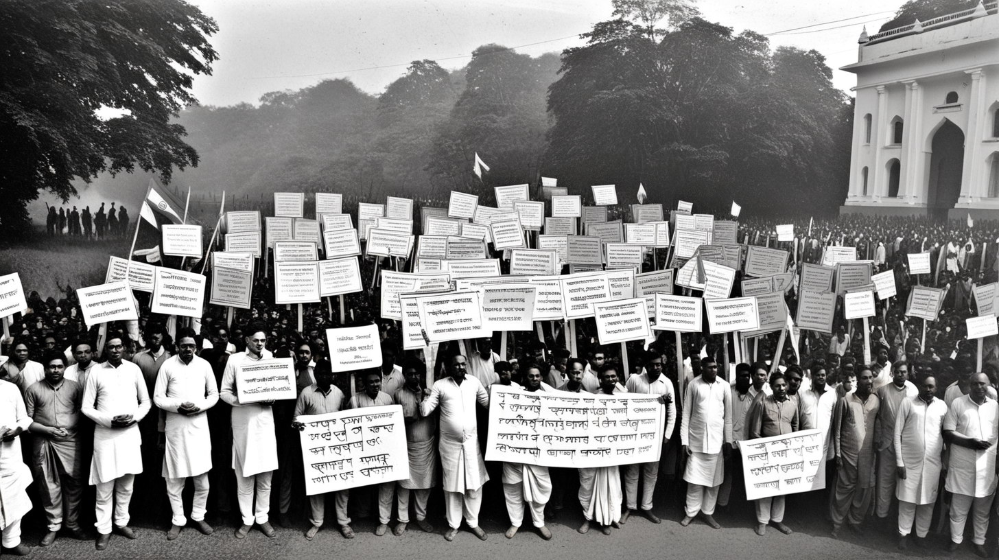 Indian public is protesting for Sanskrit language near fort William Calcutta EIC 1700