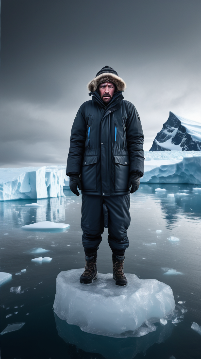 man freezing to death in antartica 4k realistic