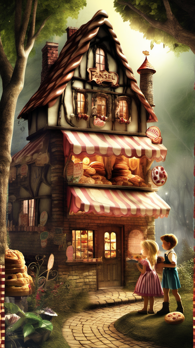 
fairy tale hansel and gretel

Hansel and Gretel discover a pastry shop along the bread slice path.
