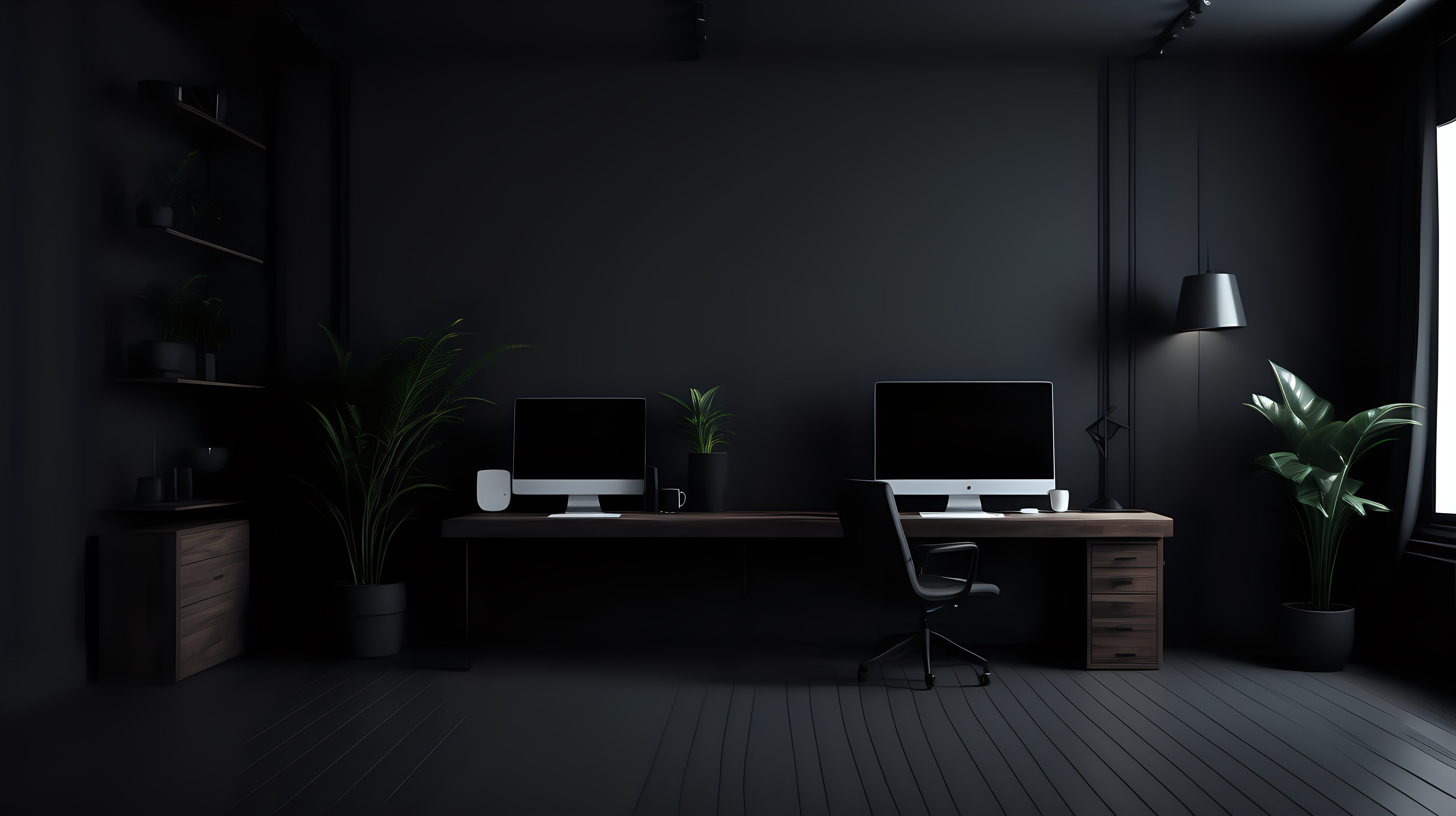 Dark minimalistic room with some furniture background for