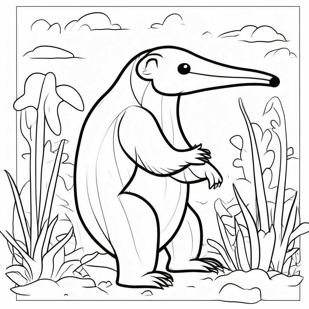draw a cute anteater with only the outline