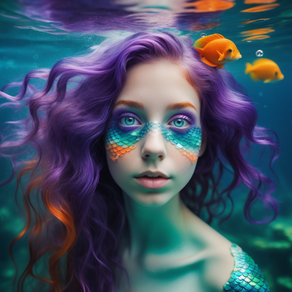 Frontal portrait of a whimsical and colorful woman