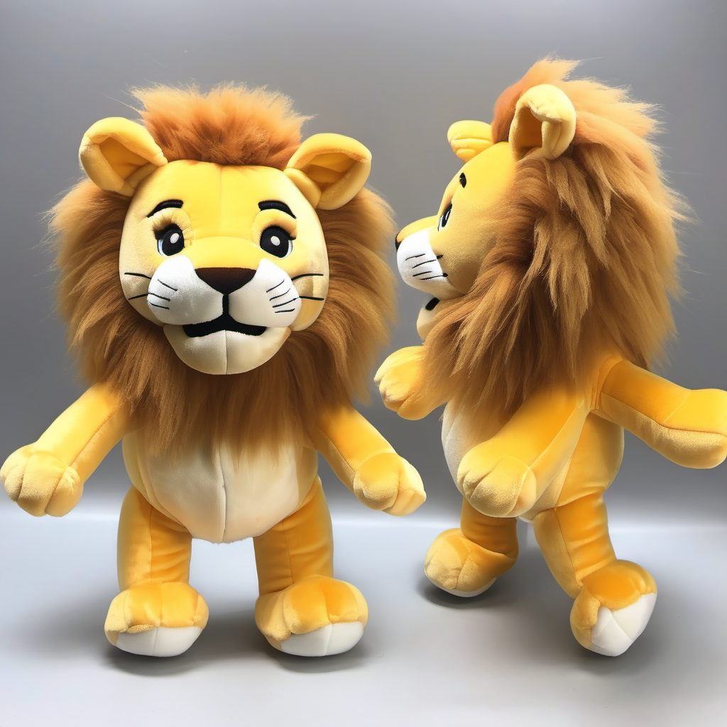 Lion plush toy standing and dancing