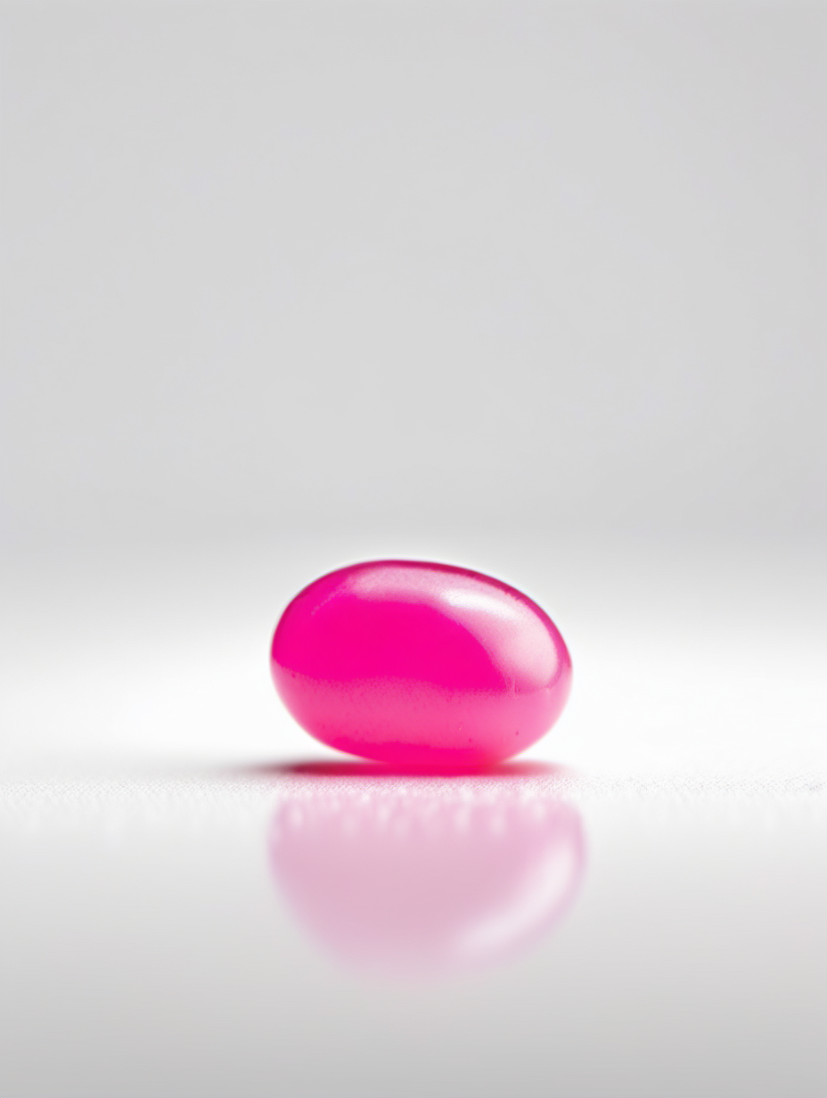 ARTISTIC STUDIO PHOTOGRAPH OF A SINGLE PINK JELLYBEAN