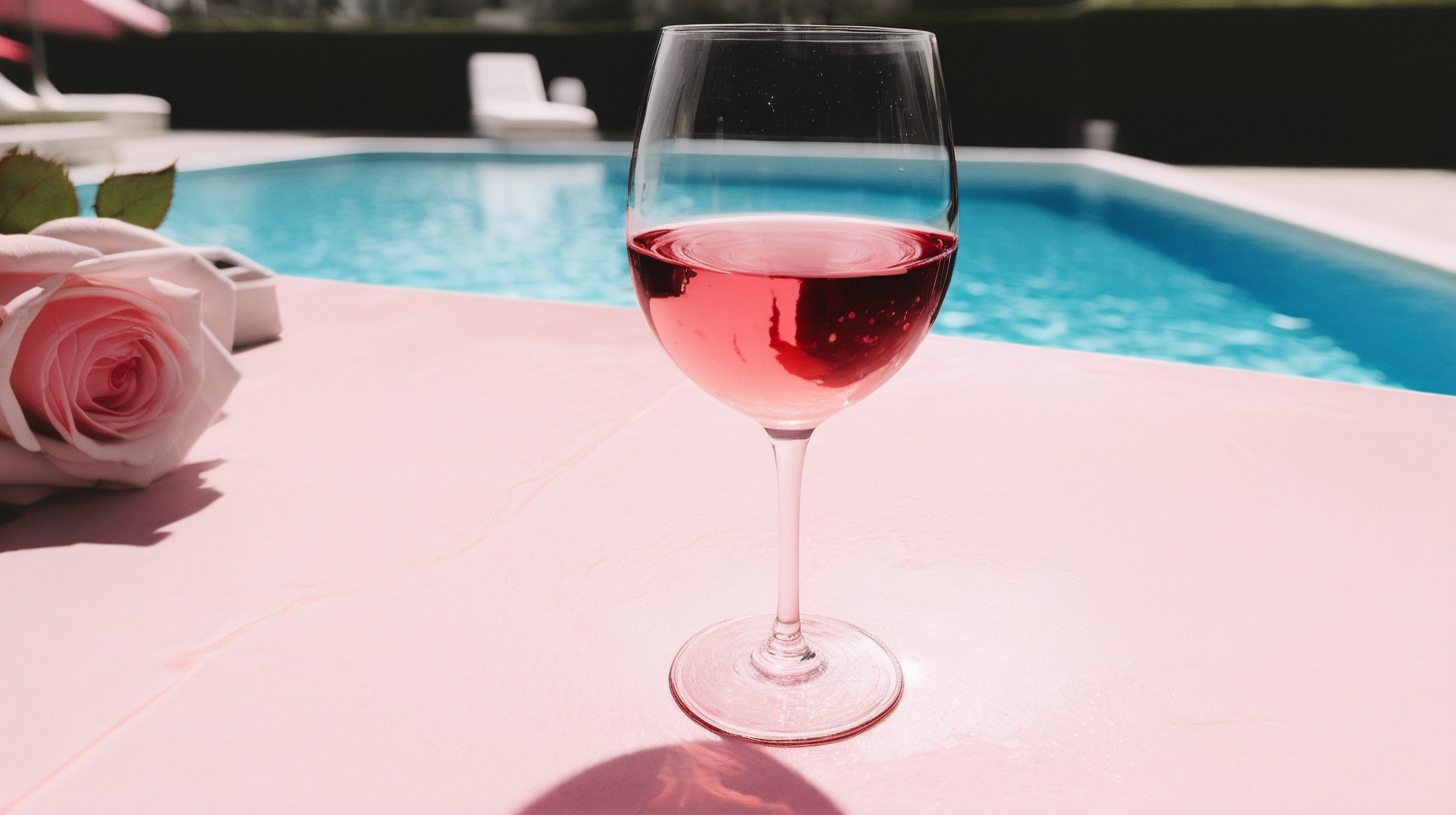 rose wine at a poolside












