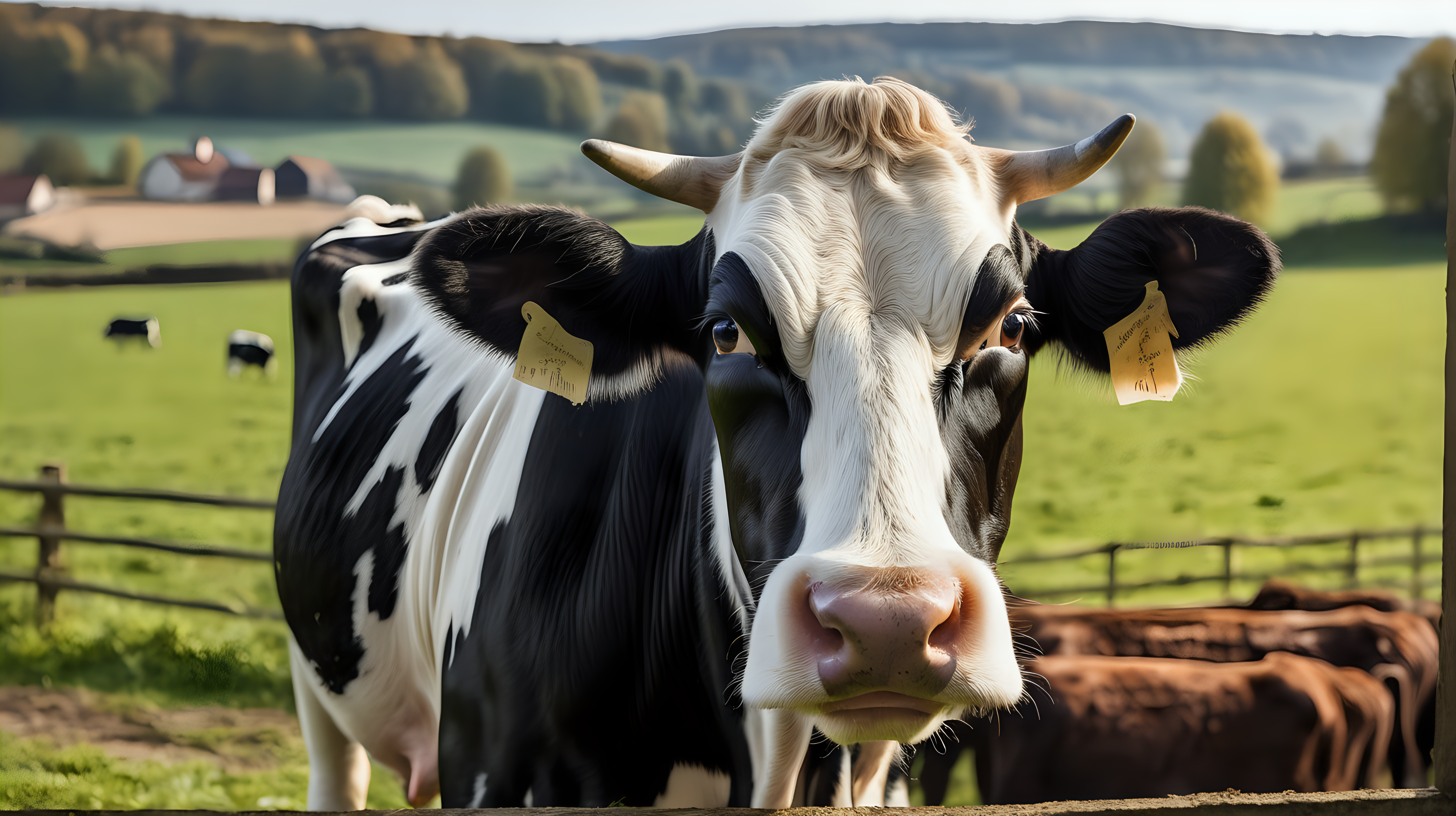 portrait of a holstein cow on a farm in the countryside