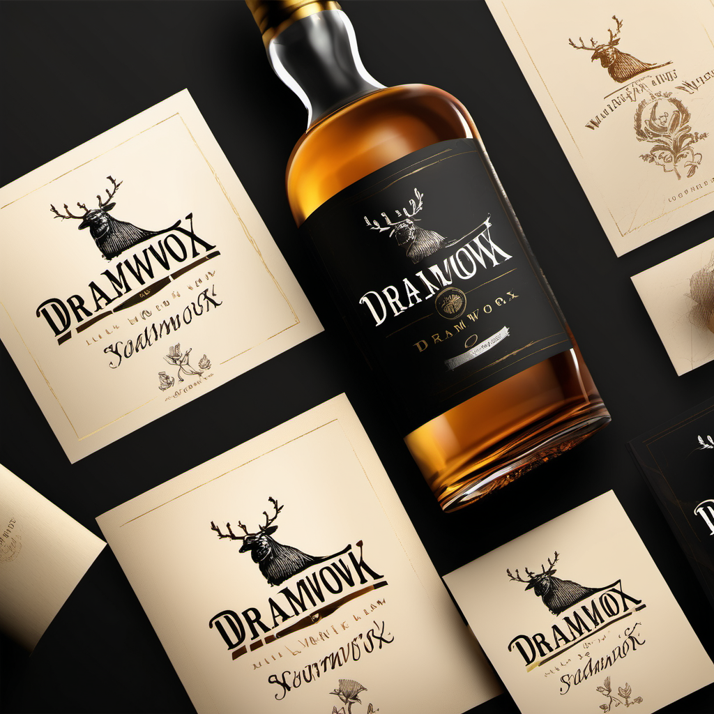 premium logo for a whisky brand from Scotland called "Dramworkx"