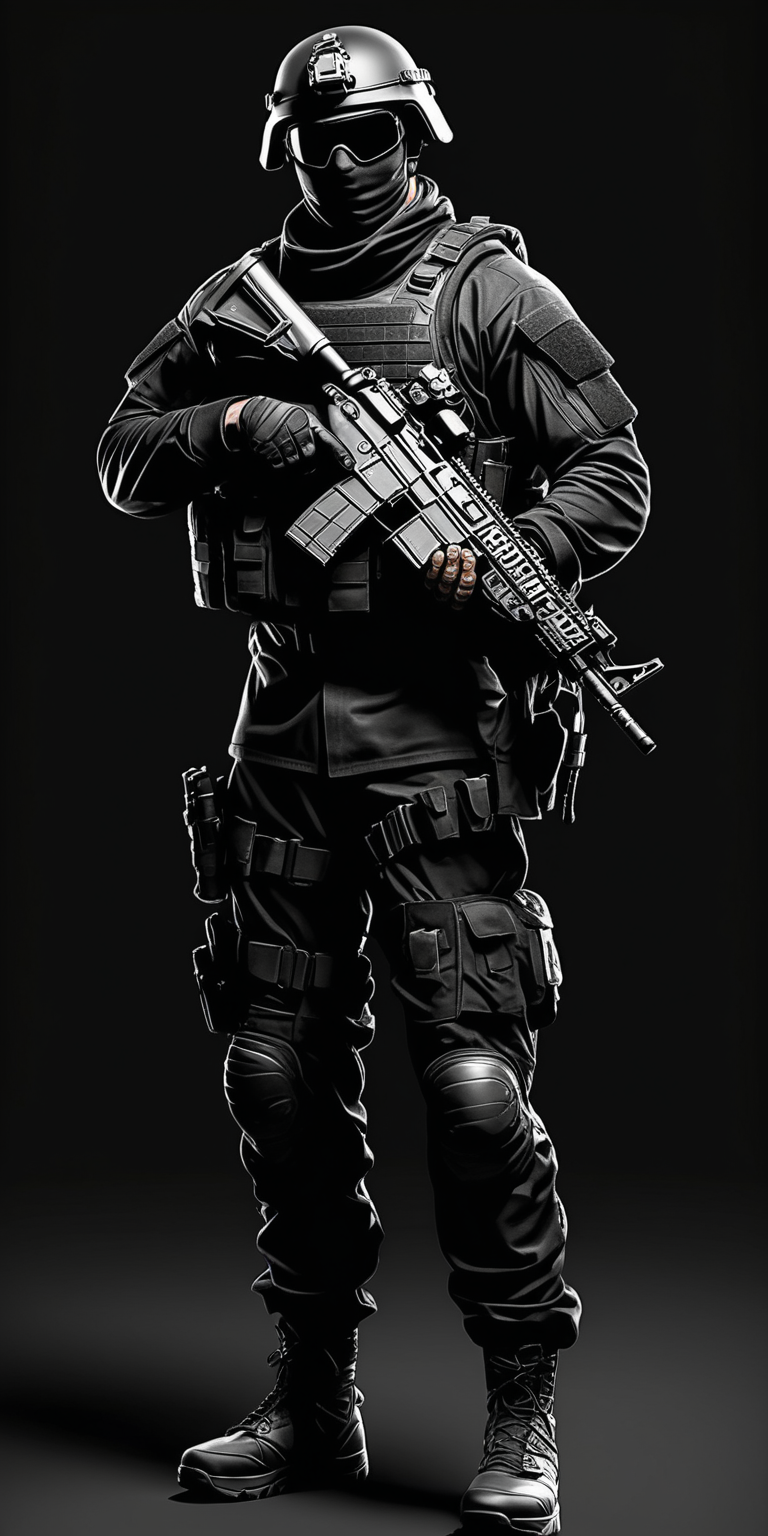 Realistic spec ops soldier wearing black