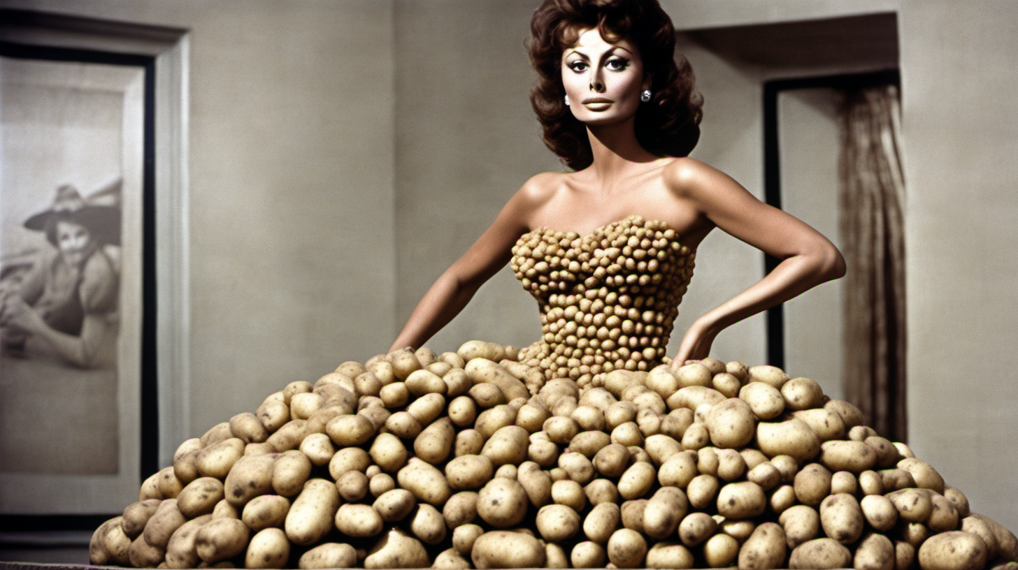 Sophia loren wearing a dress made out of potatoes