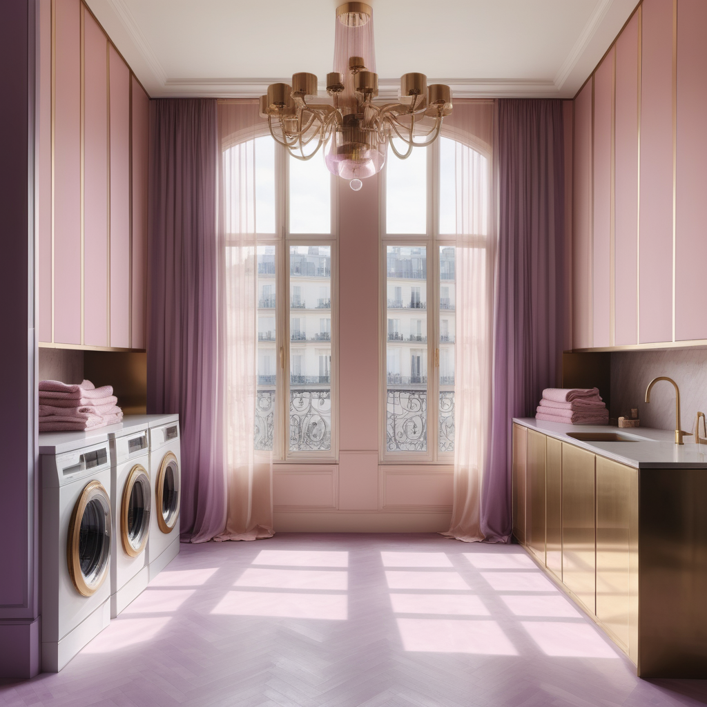 hyperrealistic image of large modern Parisian laundry floor