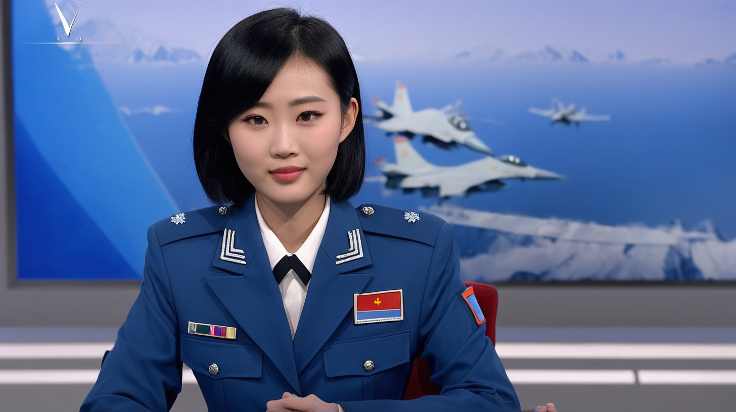 A Chinese young female air force soldierBlack hairHosting