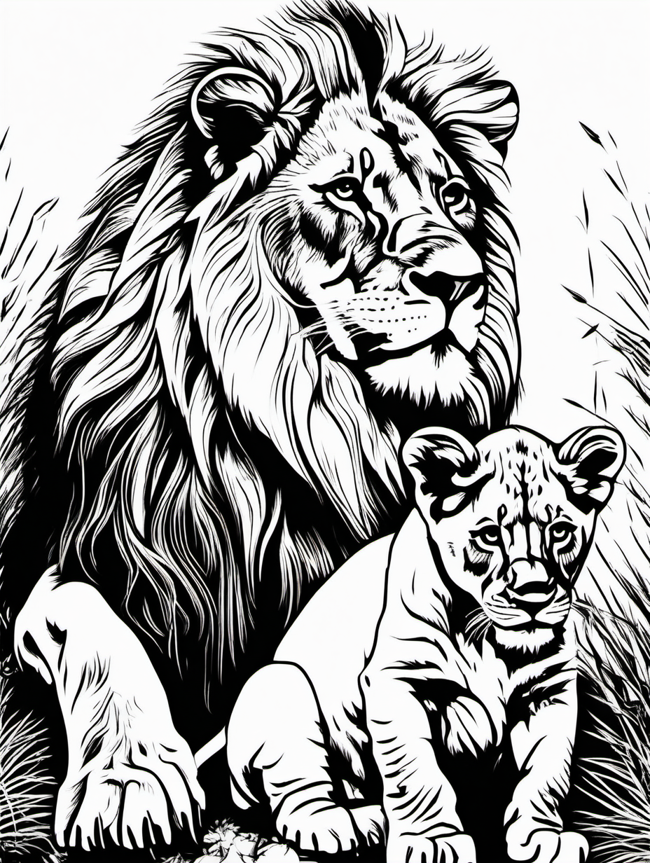 lion with lioness coloring page low details no
