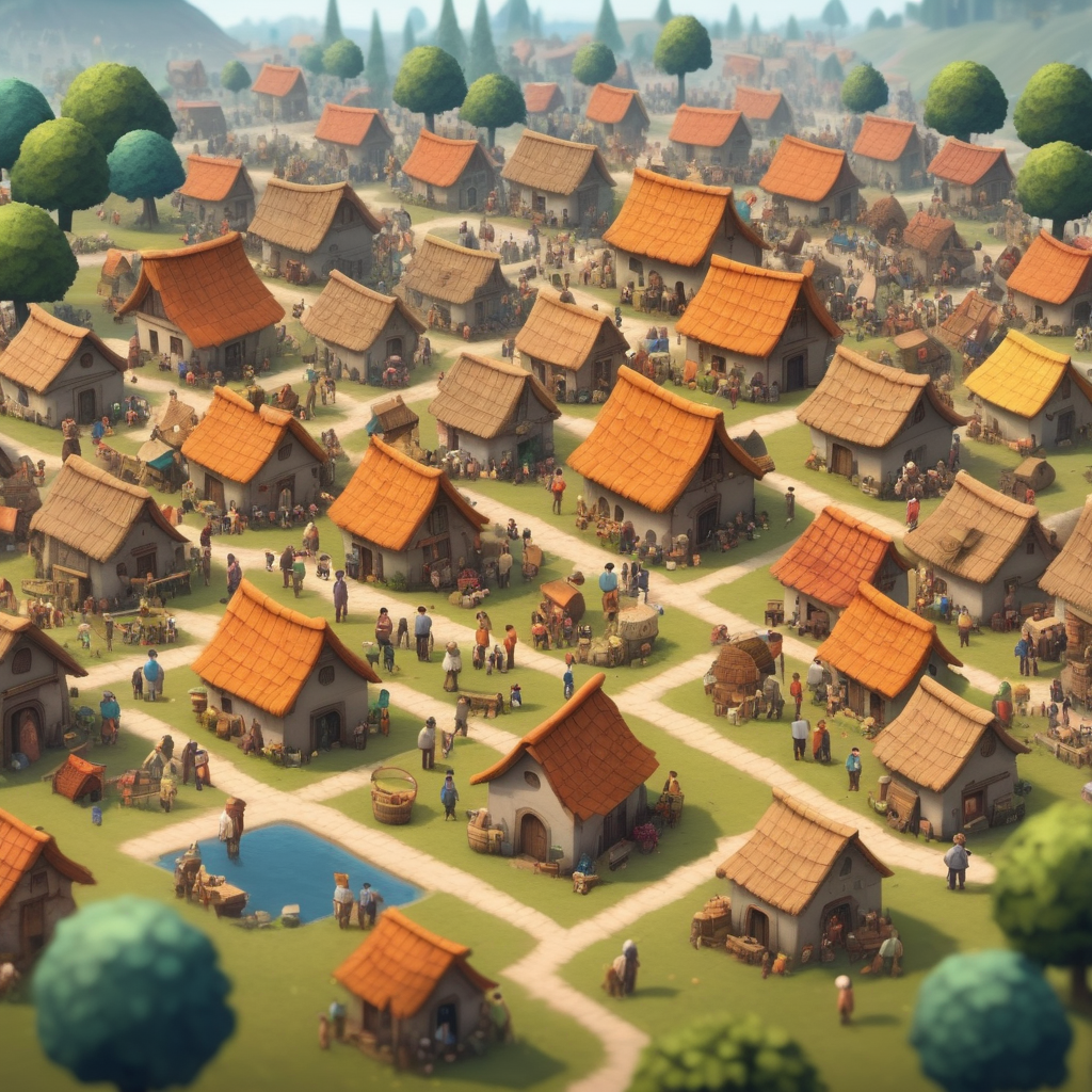 create a village with a lot of people in a world




