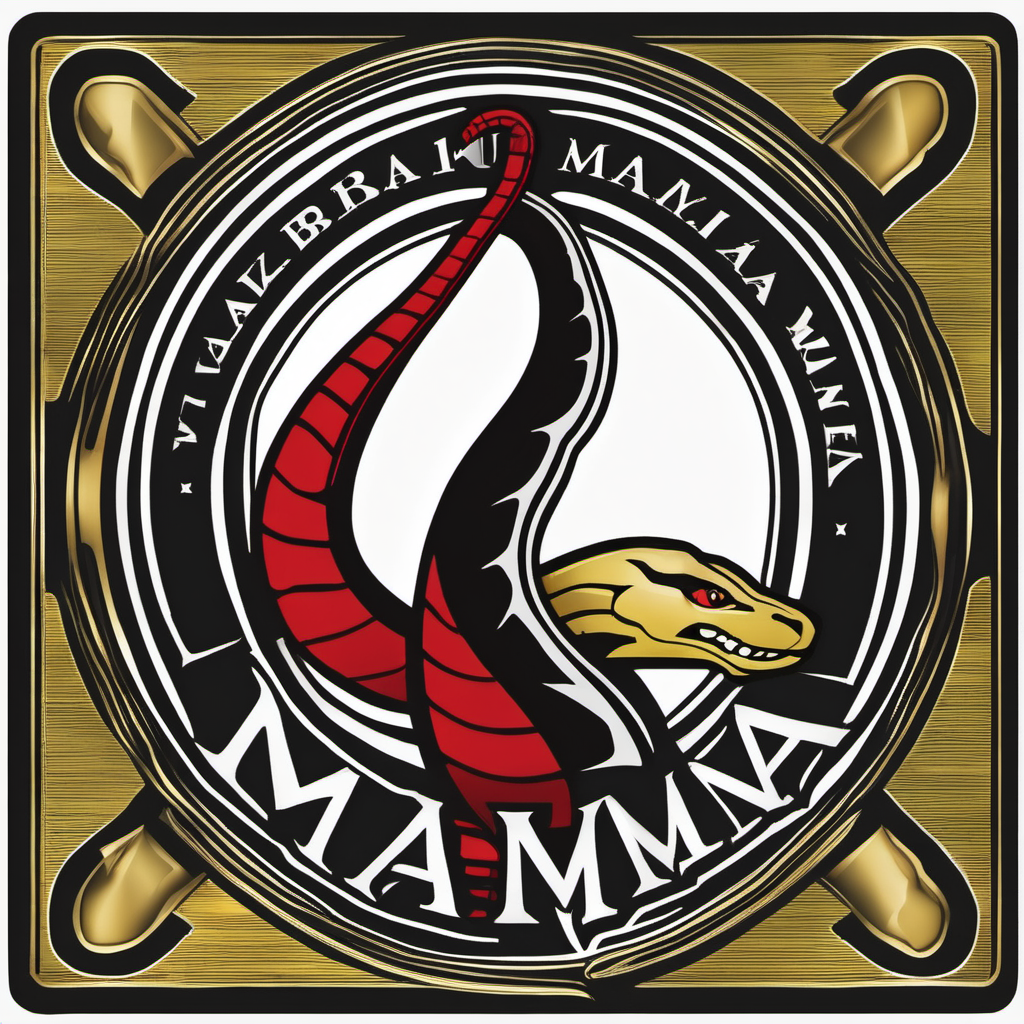 I want a logo with a black mamba, featuring the colors black, gold, red, and white.