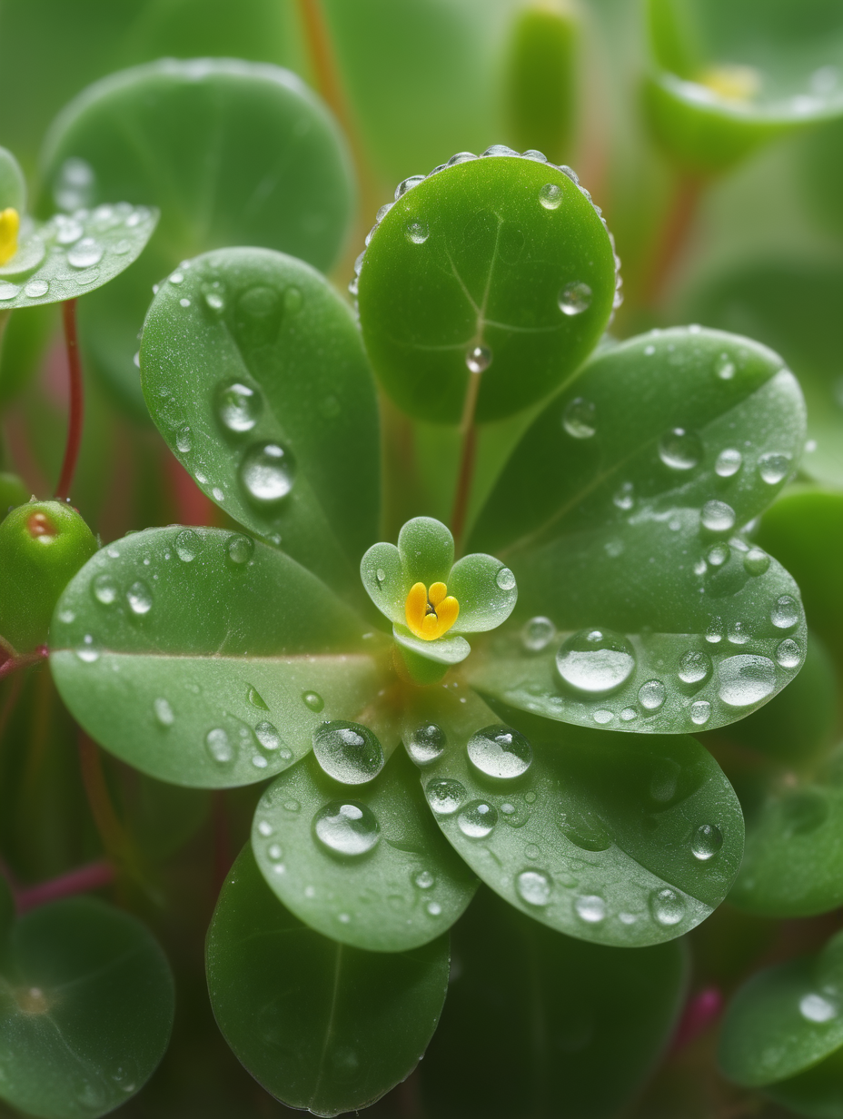 plant purslanewith dew drops