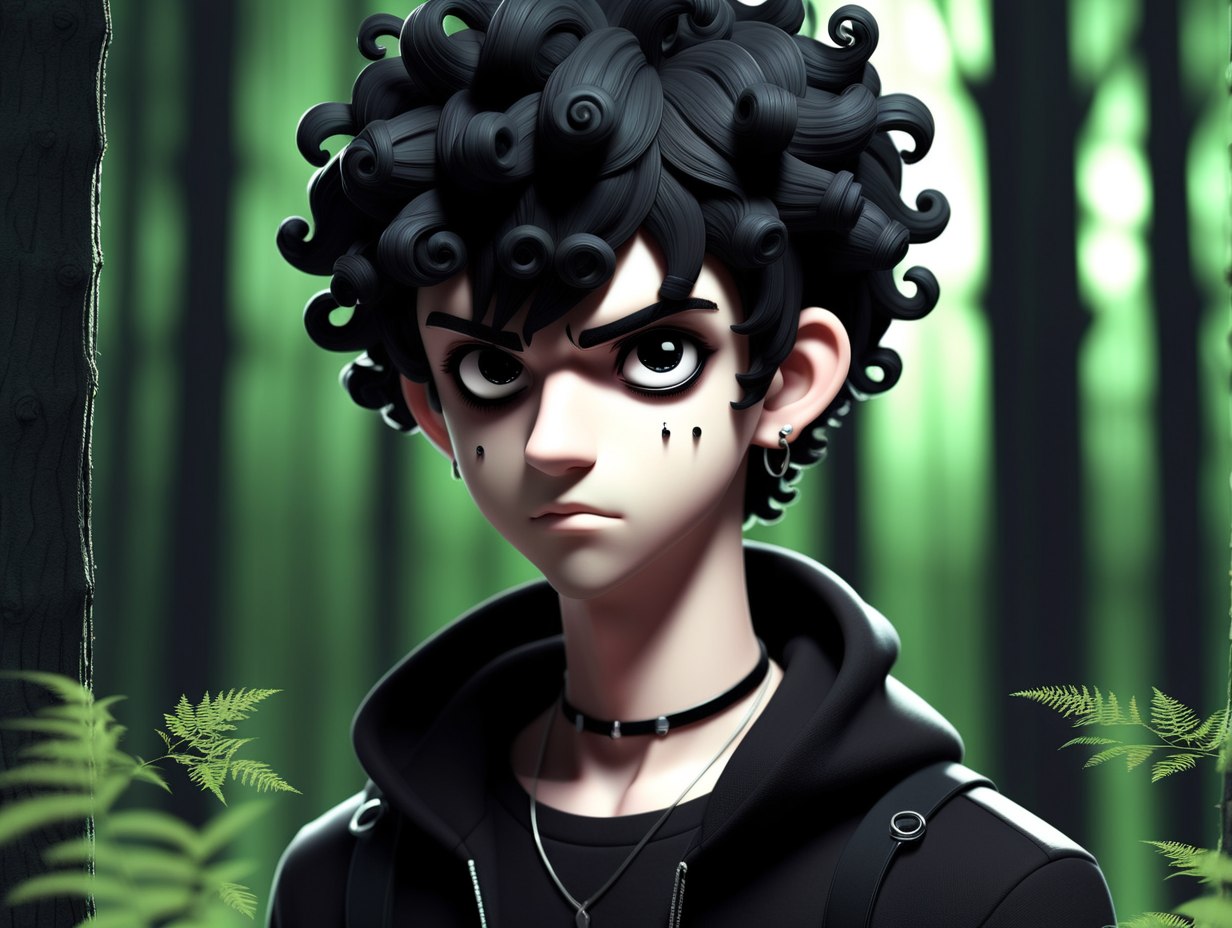 3d anime male short black curly hair black