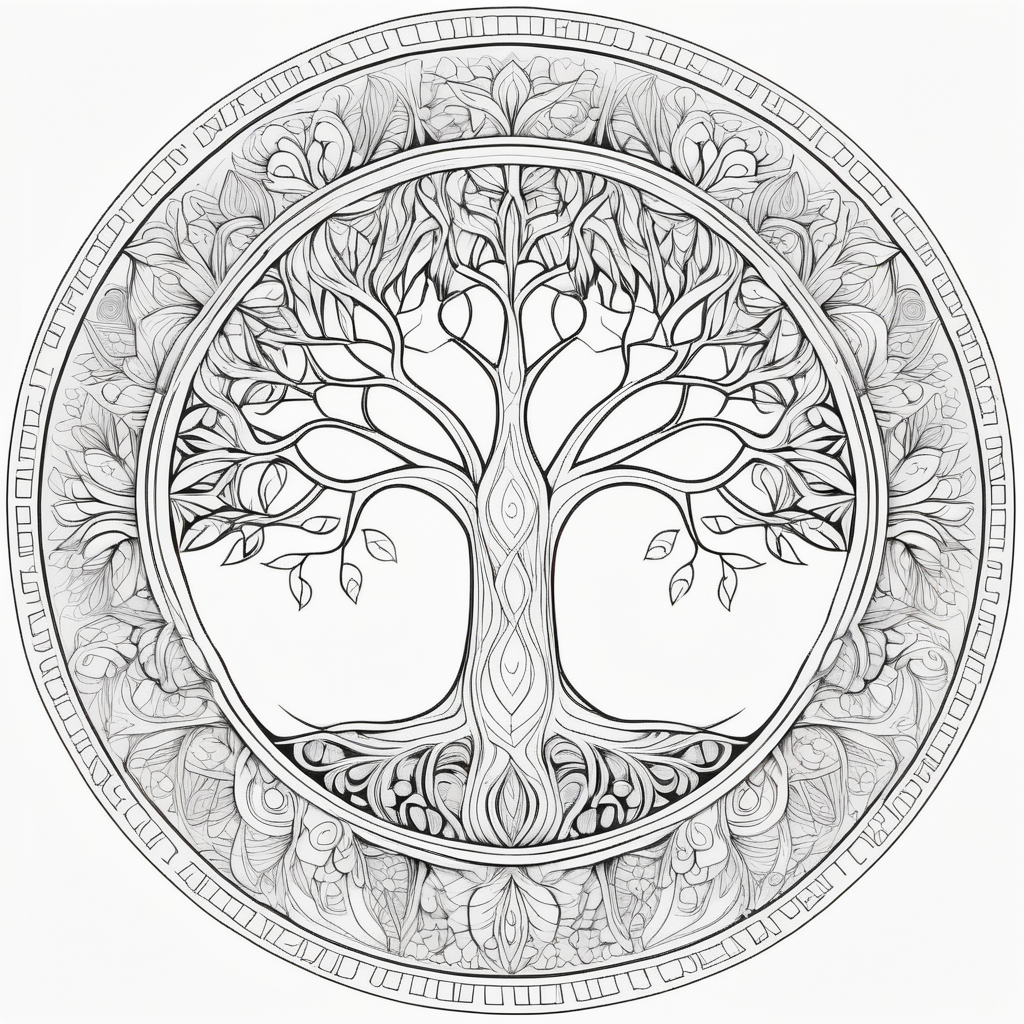 mandala coloring page - tree. Whole page mandala theme including background.