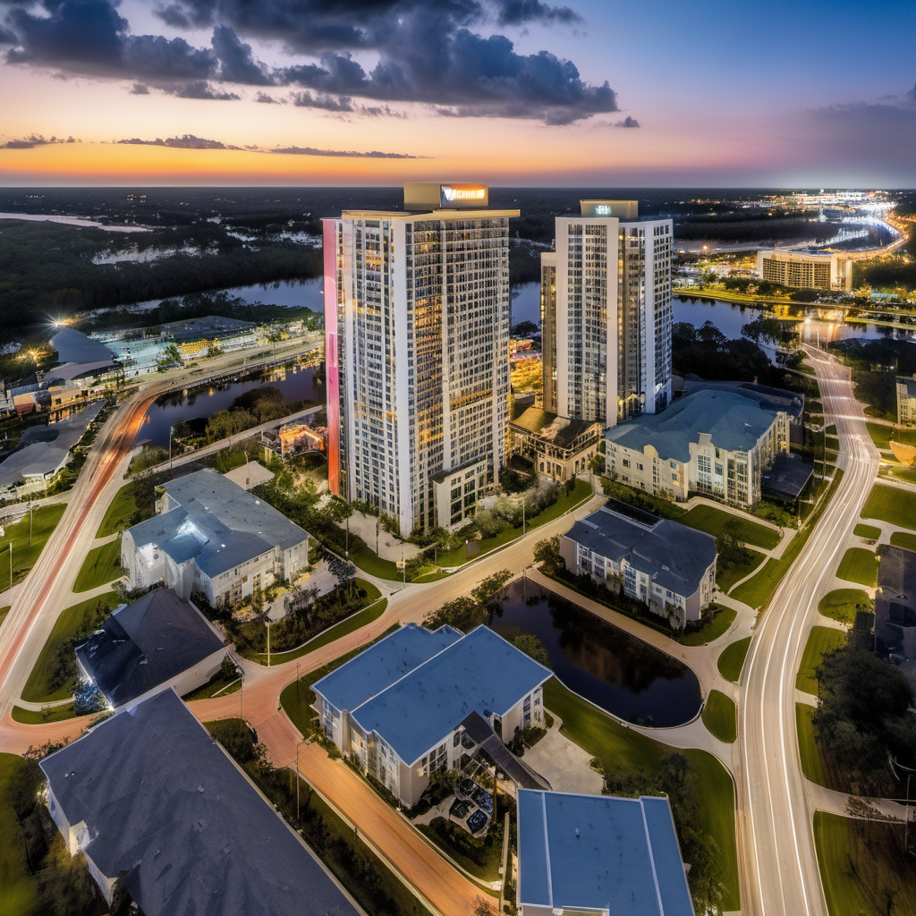 Urban Skyline, Twilight Glow, Luxury Condos, Nikon D850, Wide Angle, Sharp Focus, City Lights, Billboard Space, Altamonte Springs, Orlando, Ocoee, Melbourne