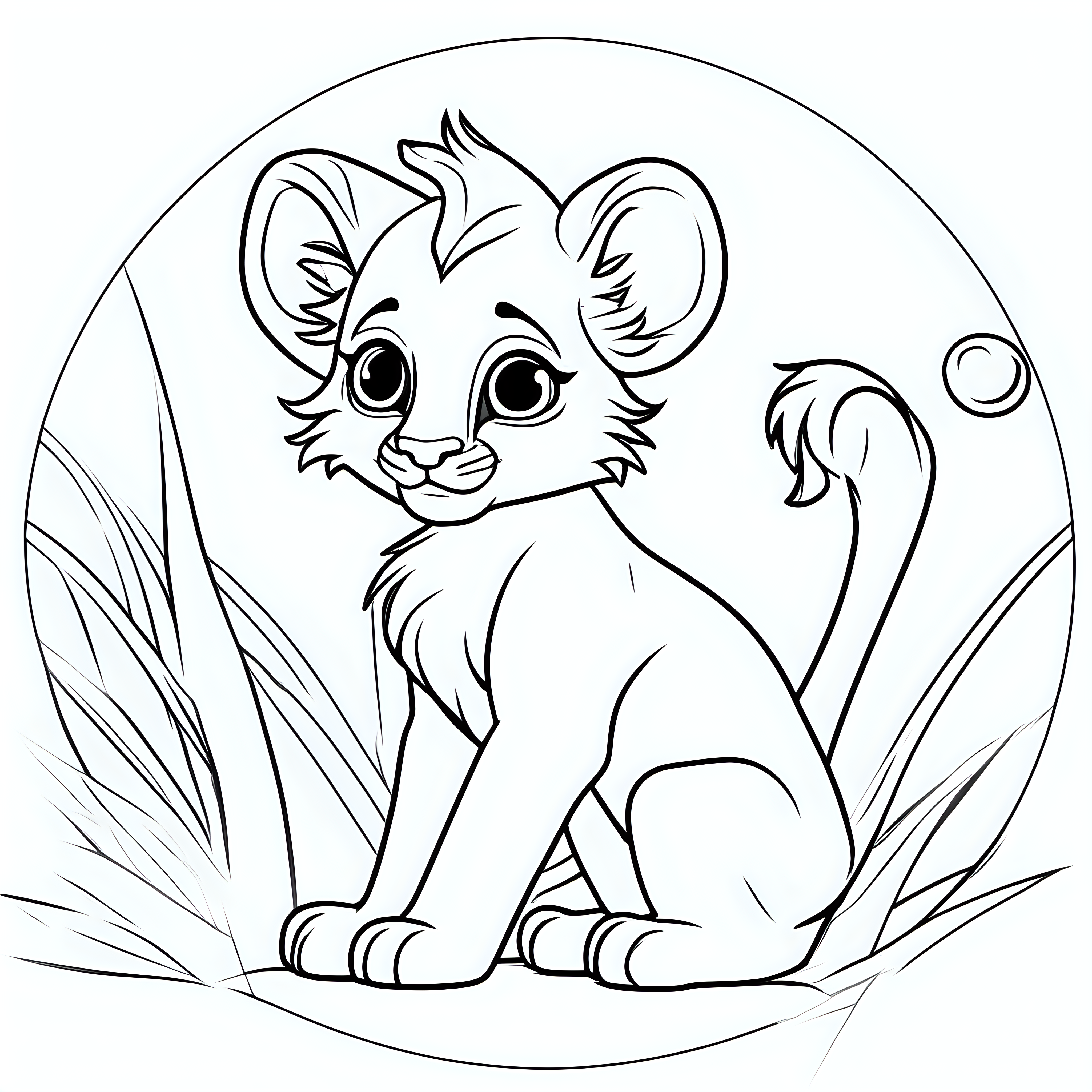 draw a cute baby Lyon, only black outline, for a coloring book for kids