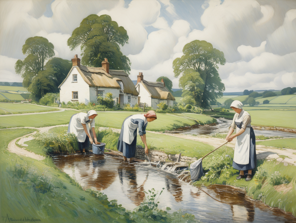 Laundresses streams fields cottage 1930