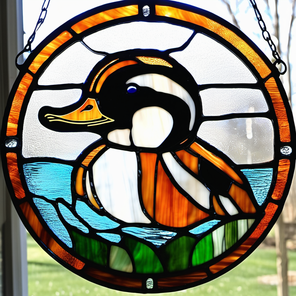 Round stained glass Cincinnati Bengals mallard duck largemouth