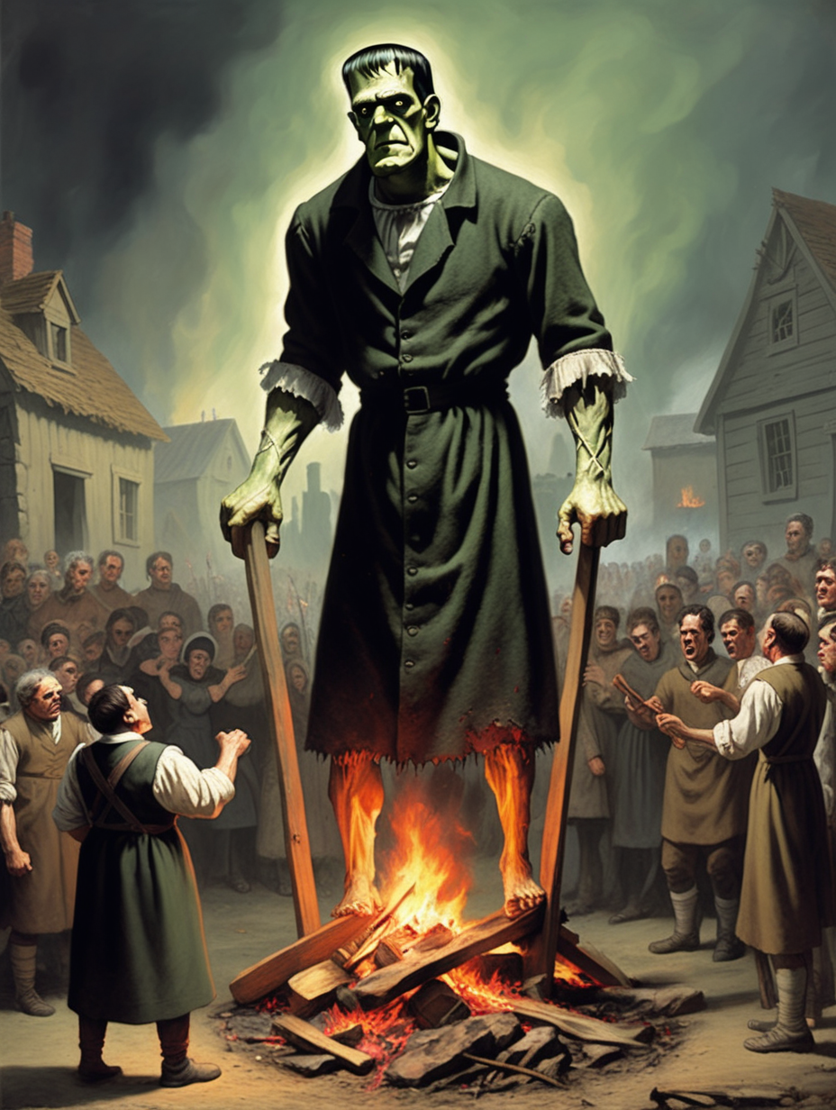 Frankenstein burned at the stake by angry villagers
