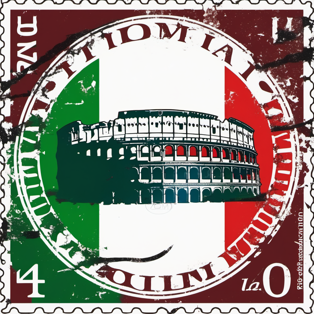 stamp with Colosseum Rome Italian flag colours abstract