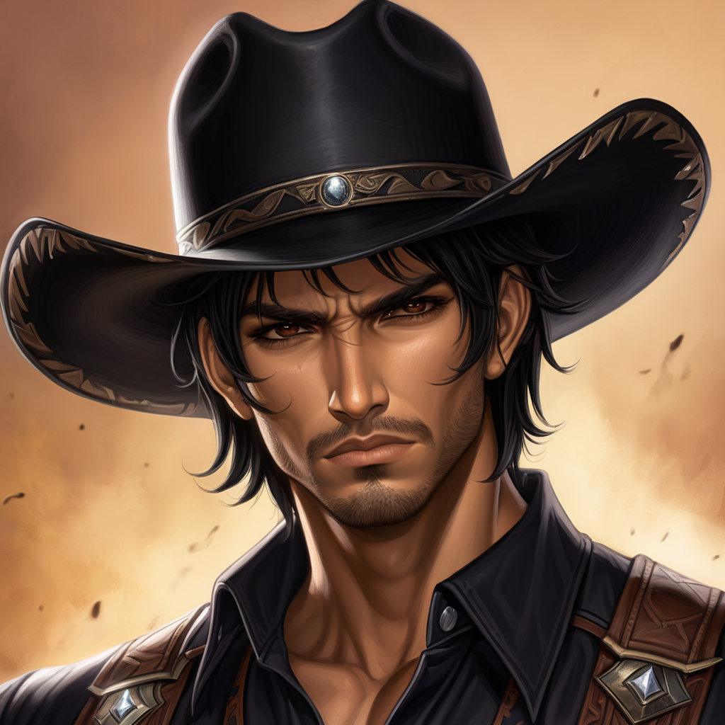latin male black cowboy hat stuble scar black