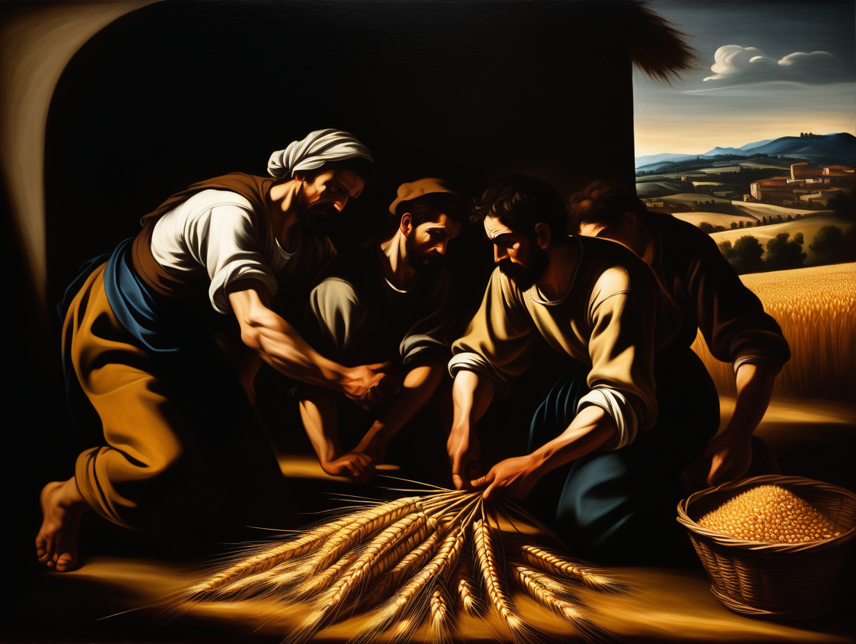 Peasant scene of wheat harvest in the style