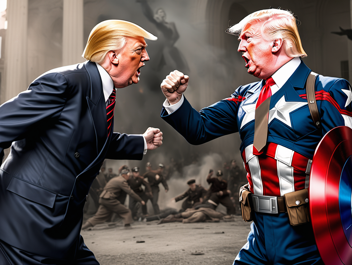 Hitler and Donald Trump fighting Captain America