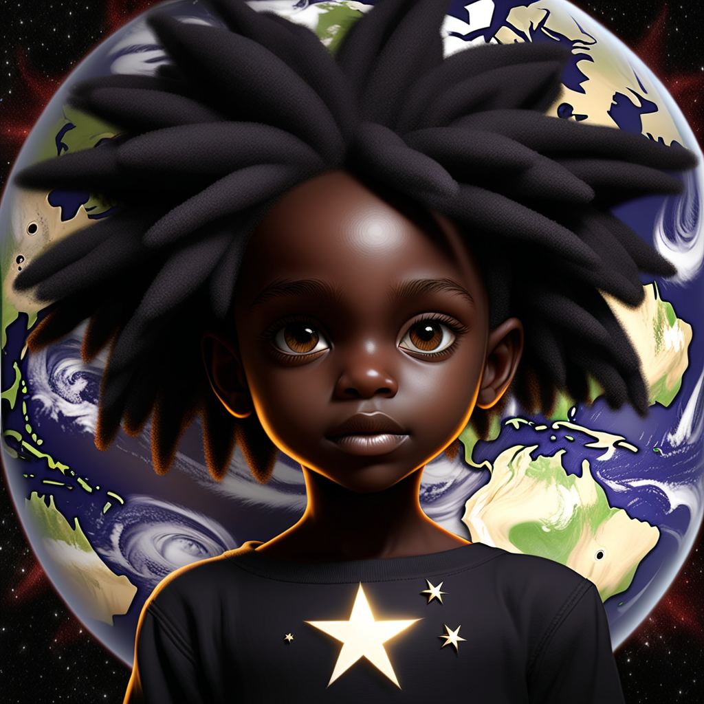 prompt: a black adult  star seed child helping the world