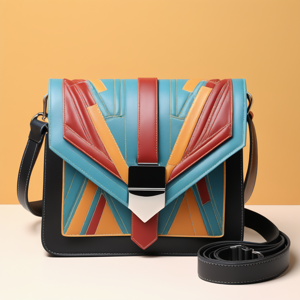 Bag with flap with geometric cuts closure with