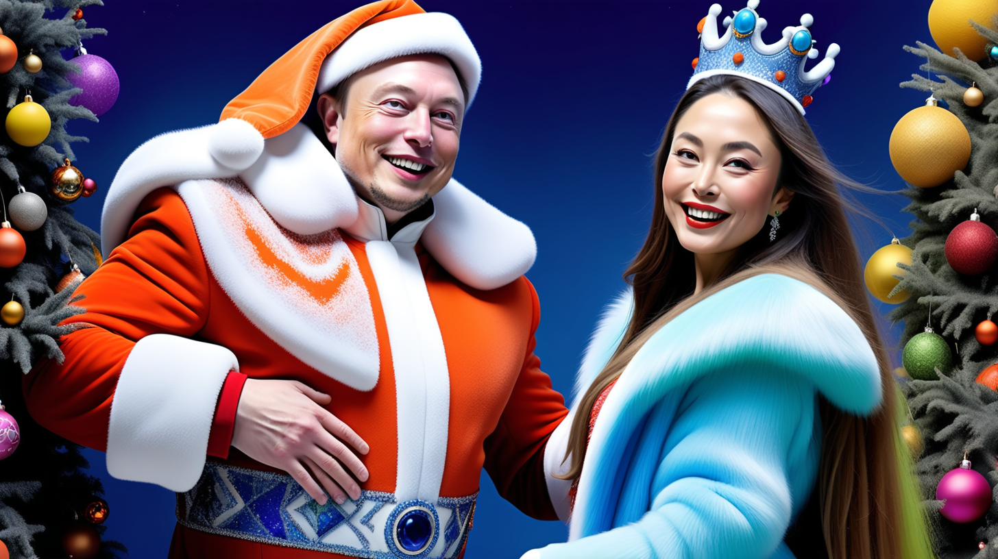 Elon Musk in a red Santa Claus suit