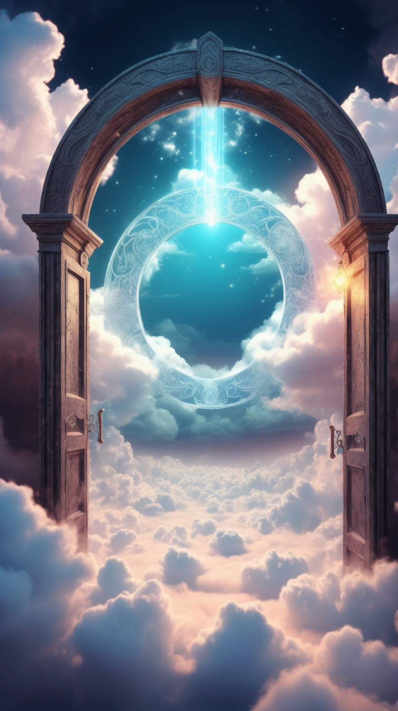 A magical portal on the clouds. Fantasy style.