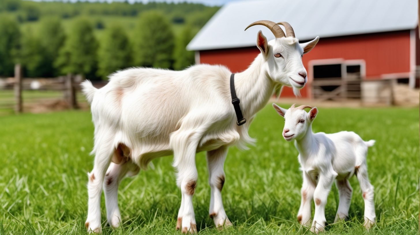 Goat kid with Goat in field farm barn